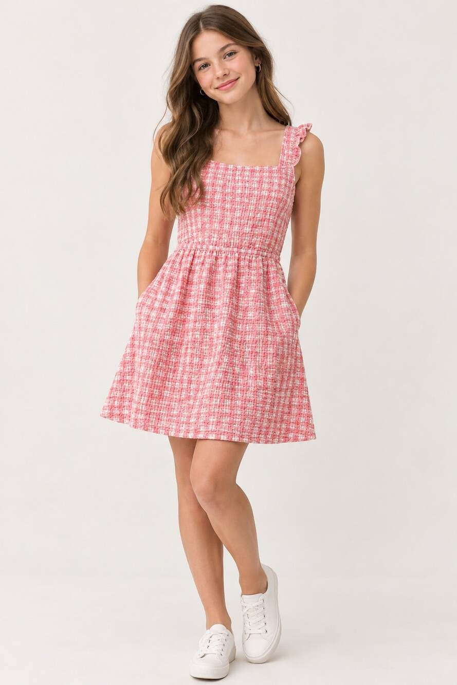 GAP Girls Pink White Plaid Sleeveless Sundress 14-16 100% Cotton Summer Dress